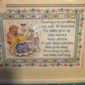 Baby Hugs Sunset Cross Stitch Kit Cleaning Scrubbing Verse Nursery New VTG